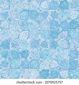 Seamless pattern containing rows of snowflakes. Blue frosty shades.