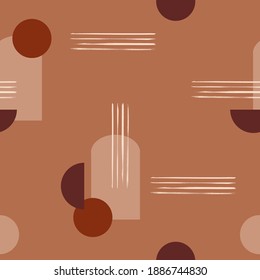 Seamless pattern with contemporary geometric shapes in modern beige and terracotta colors. Simple vector background is perfect for textile, home decor, scrapbooking, wrapping paper and stationery. 