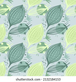 Seamless pattern with contemporary leaves. Creative floral leaf wallpaper. Doodle style. Modern design for fabric, textile print, surface, wrapping, cover, greeting card. Vector illustration