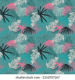 Seamless pattern Contemporary tropical forest mix with modern polka Design for fashion , fabric, textile, wallpaper, cover, web , wrapping and all prints on drak green
