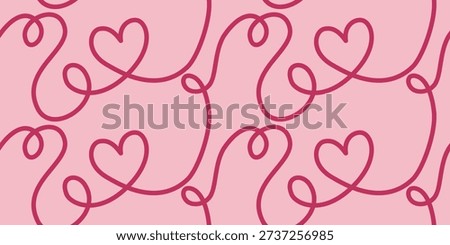Seamless pattern with continuous heart lines on a pink background - minimalist Valentine's design