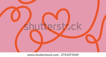 Seamless pattern with continuous heart lines - minimalist Valentine's design