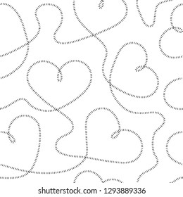 Seamless pattern with continuous hearts. Contemporary background. Modern stylish texture. Monochrome black and white seamless background. Modern graphic design. Repeating abstract background