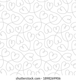 Seamless pattern with continuous line hearts. Valentine's day background vector illustration