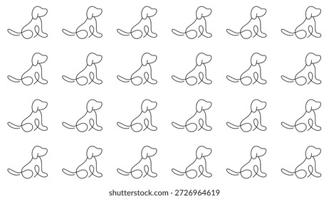 Seamless pattern of continuous one line drawing dog. Single line art dog sitting seamless texture. Minimalist puppy doodle. Linear monoline vector design.