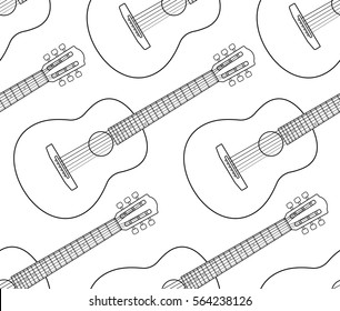 Seamless pattern of contour acoustic guitars
