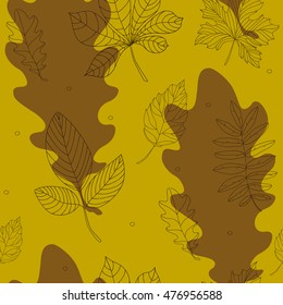 Seamless pattern with contour autumn leaves. Vector illustration.