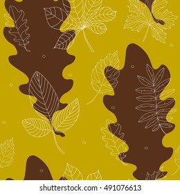 Seamless pattern with contour autumn leaves. Vector illustration.