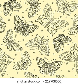 Seamless pattern with contour butterflies. Vector cartoon background.