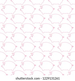 Seamless pattern of the contour cartoon pigs