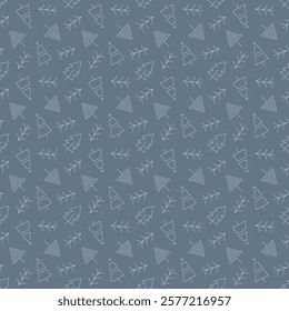 Seamless pattern with contour Christmas trees color. Doodle illustration.
