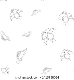 Seamless pattern of contour of dinosaurus stegosaurus and pterodactyl. Isolated on white background. Vector illustration.