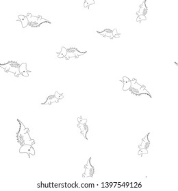 Seamless pattern of contour of dinosaurus triceratops. Isolated on white background. Vector illustration.
