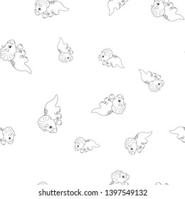 Seamless pattern of contour of dinosaurus triceratops. Isolated on white background. Vector illustration.