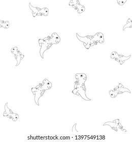 Seamless pattern of contour of dinosaurus tyrannosaur. Isolated on white background. Vector illustration.