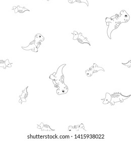 Seamless pattern of contour of dinosaurus tyrannosaur and triceratops. Isolated on white background. Vector illustration.