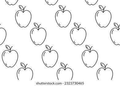 Seamless pattern from the contour drawing image of seasonal fruit apple. Thanksgiving day. Vector