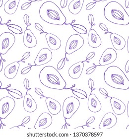 Seamless pattern. Contour drawing of plums on a white background.