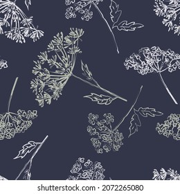 Seamless pattern of contour drawings abstract umbrella flowers