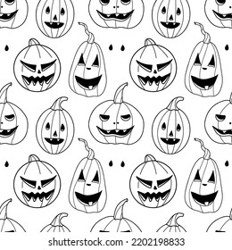 seamless pattern contour drawings, halloween pumkin vector illustration