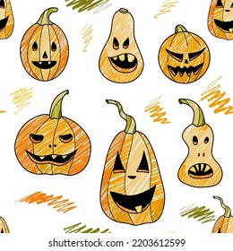 seamless pattern contour drawings, halloween pumkin vector illustration