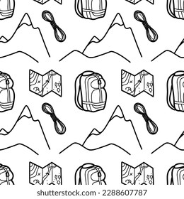 Seamless pattern contour drawings of hiking, camping vector