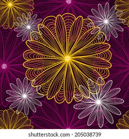 Seamless pattern with contour flowers