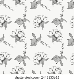 Patrón sin costuras, contorno de flores, hojas y plantas en tonos pastel. Fondo Abstractas para textil, estampado. Vector