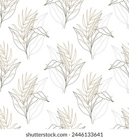 Seamless pattern, contour flowers, leaves and plants in pastel shades. Abstract background for textile, print. Vector