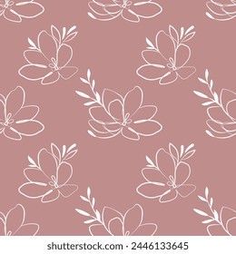 Seamless pattern, contour flowers, leaves and plants in pastel shades. Abstract background for textile, print. Vector