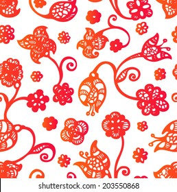 Seamless pattern with contour flowers. Vector illustration