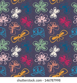 seamless pattern with contour gift bow, ribbon in retro style