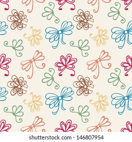 seamless pattern with contour gift bow, ribbon in retro style