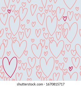 seamless pattern with contour hearts. freehand pattern