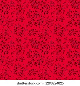seamless pattern with contour image of roses, flowers, stylization, vintage, textiles, Wallpaper, printing, vector