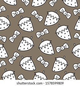 Seamless pattern contour image strawberry and bow. It can be used for decoration of textile, paper and other surfaces.