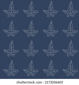 Seamless pattern of contour ivy leaves on a dark blue background. Ivy leaves in a grid. Nature or plant background