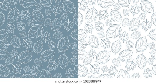 Seamless pattern of contour leaves in two colors.
