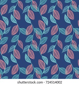 Seamless pattern of contour leaves.Colorful background. Fall leaf. Vector illustration