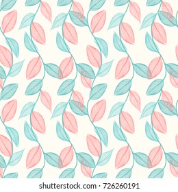 Seamless pattern of contour leaves.Colorful background. Fall leaf. Vector illustration