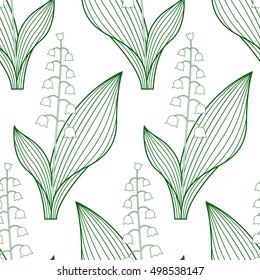 Seamless pattern of the contour lily of the valley