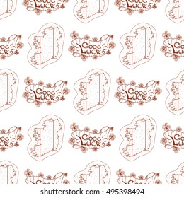 Seamless pattern with contour map and Ireland banner of good luck.