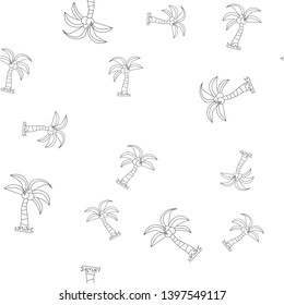 Seamless pattern of contour of palm tree with coconut. Isolated on white background. Vector illustration.