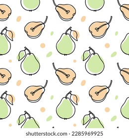 Seamless pattern, contour pears with colored spots on a white background. Pastel colors. Minimal modern design. Fruit background, vector