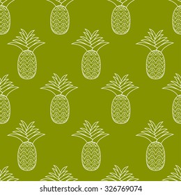 seamless pattern of the contour of pineapples on a green background