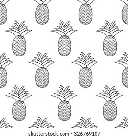 seamless pattern of the contour of pineapples on a white background