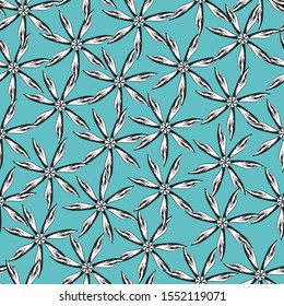 Seamless pattern of contour plants. Floral ornament on an azure background. Vintage floral texture for fabric, tile, wallpaper.