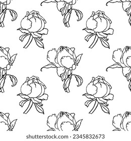 Seamless pattern from contour rose buds. Floral background. Outline drawing, textile, print. Vector