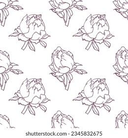 Patrón sin foco de los brotes de la rosa del contorno. Fondo floral. Dibujo de esquema, textil, impresión. Vector