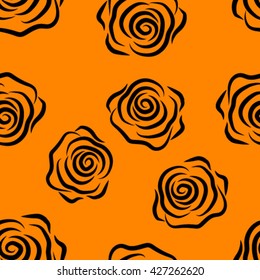 seamless pattern contour rose flowers black on orange